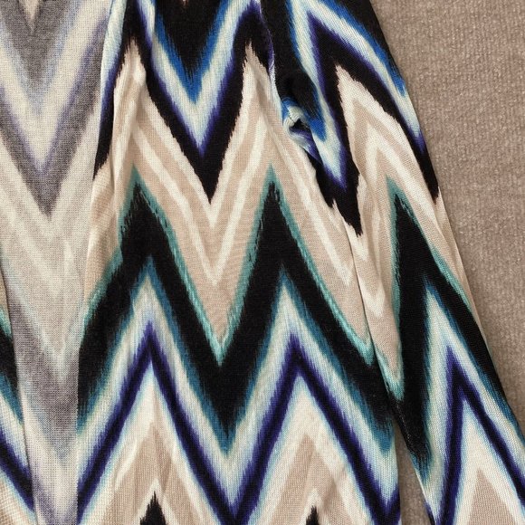 Chico’s Cardigan Womens Size 1 Medium Chevron Lightweight Sweater Black Teal - Picture 2 of 10
